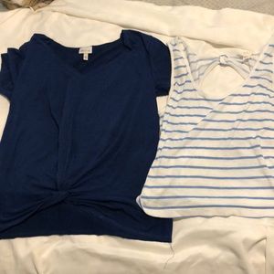 Blue and white striped shirt and dark blue shirt